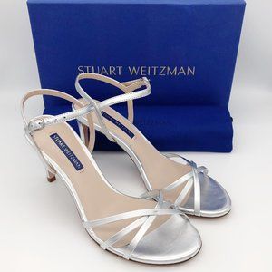 Stuart Weitzman Starla 80 Silver Leather Sandals 7